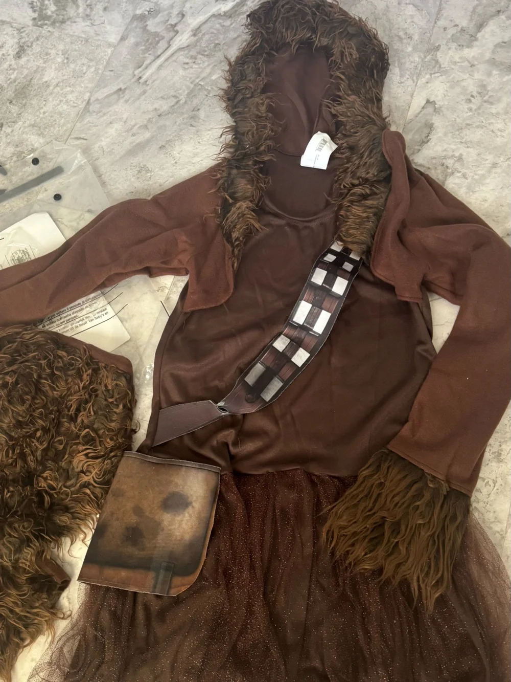 Star Wars Chewbacca Brown Hooded Kids Costume with Faux Fur and Bandolier